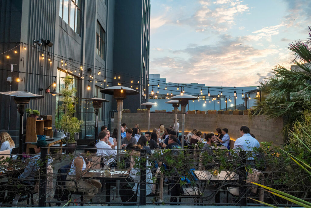 Guests dining on the patio